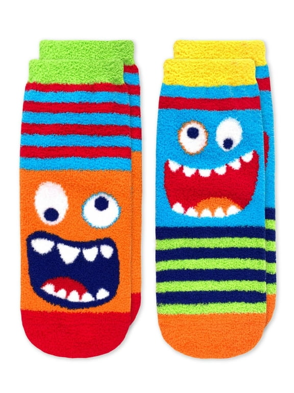Boy's Monster Fuzzy Non-Skid Slipper Socks 2 Pair Pack