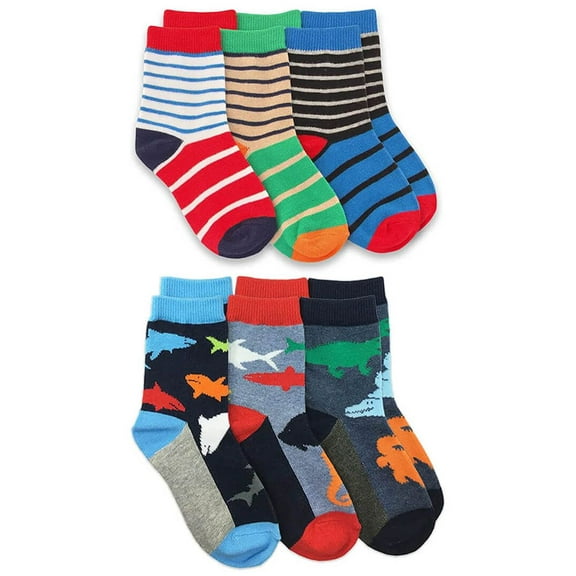 Jefferies Socks Boy's Novelty Stripe Water Animals Pattern Crew Socks 6 Pair Pack