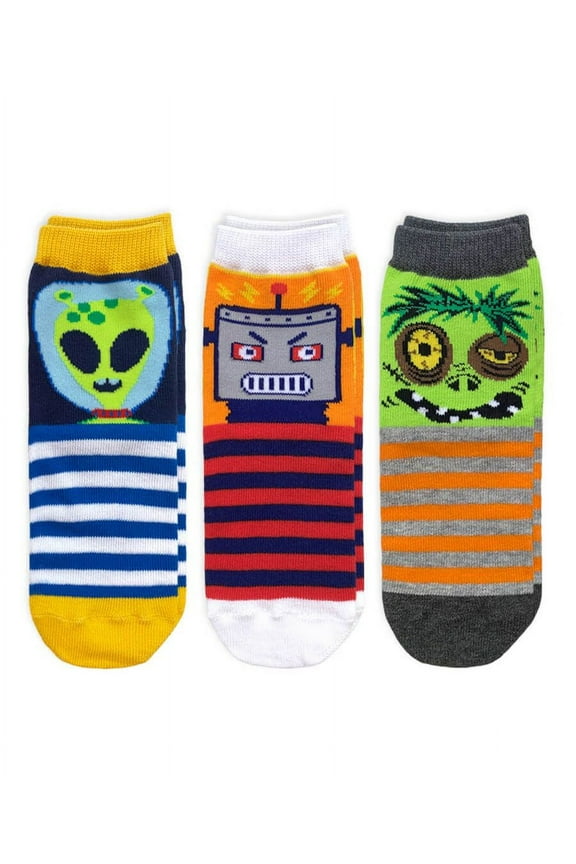 Boy's Robot Alien Zombie Colorful Pattern Crew Socks 3 Pack