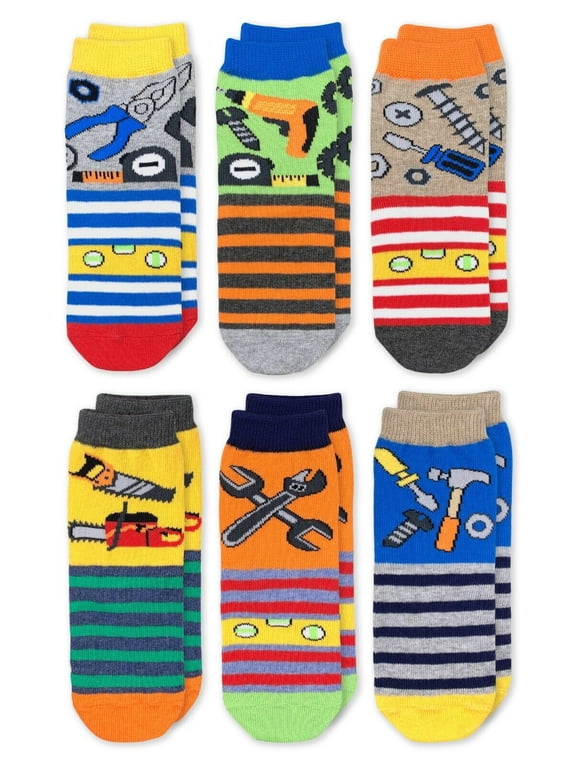 Boy's Tools Pattern Crew Socks 6 Pair Pack