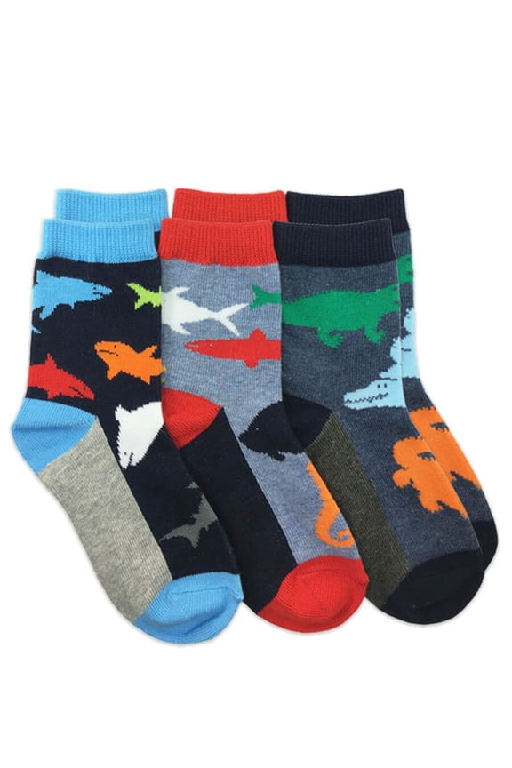 Boy's Water Animals Novelty Pattern Crew Socks 3 Pair Pack