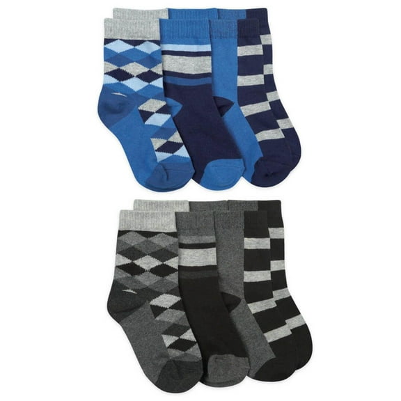 Jefferies Socks Boys Argyle Stripe Pattern Crew Socks 6 Pair Pack