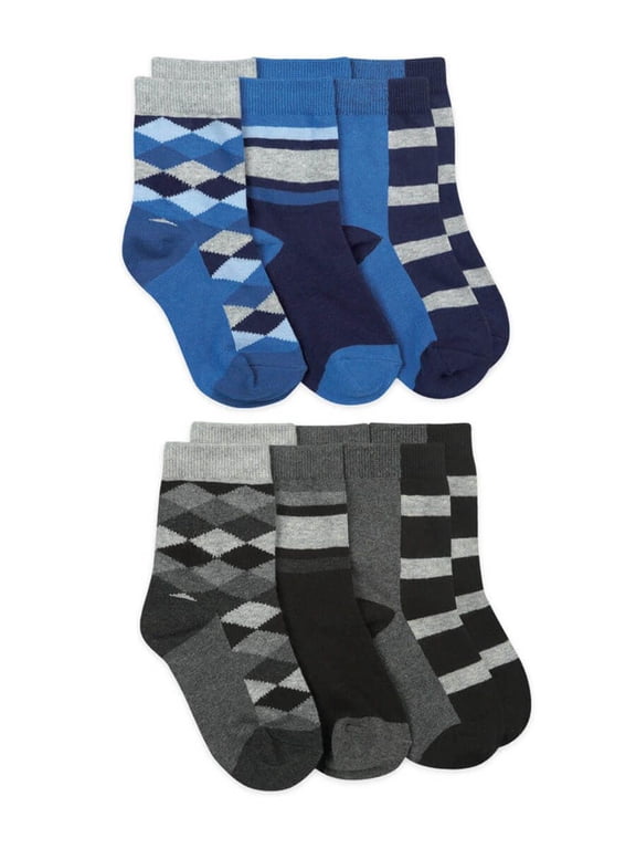 Boys Argyle Stripe Pattern Crew Socks 6 Pair Pack