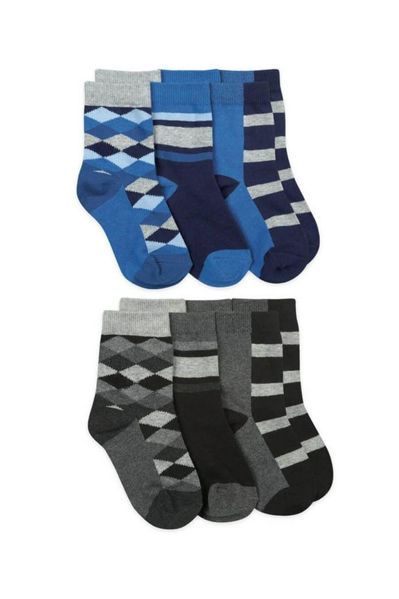 Boys Argyle Stripe Pattern Crew Socks 6 Pair Pack