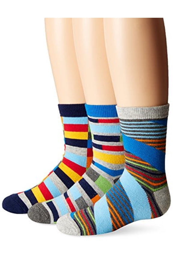 Boys' Big Funky Stripe Crew Socks (3 Pair Pack), Multi, Medium
