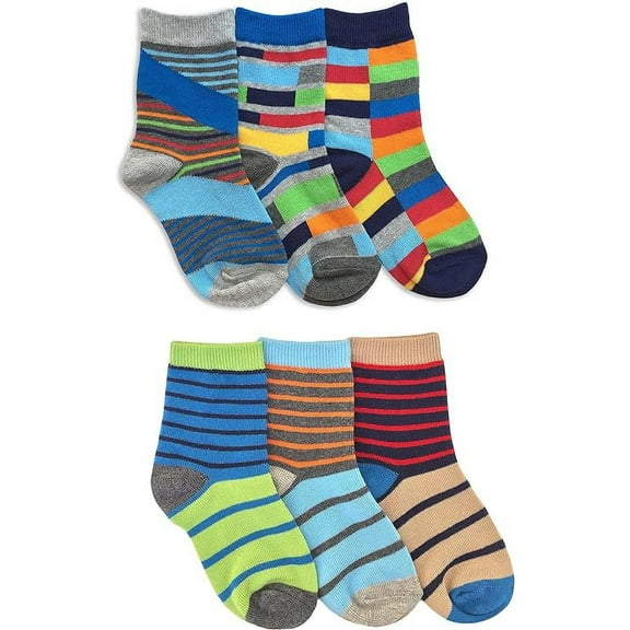 Jefferies Socks Boys Bright Multi Color Stripe Fun Crew Socks 6 Pair Pack