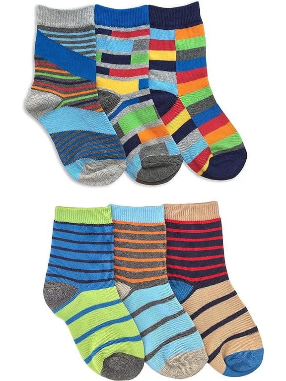 Boys Bright Multi Color Stripe Fun Crew Socks 6 Pair Pack