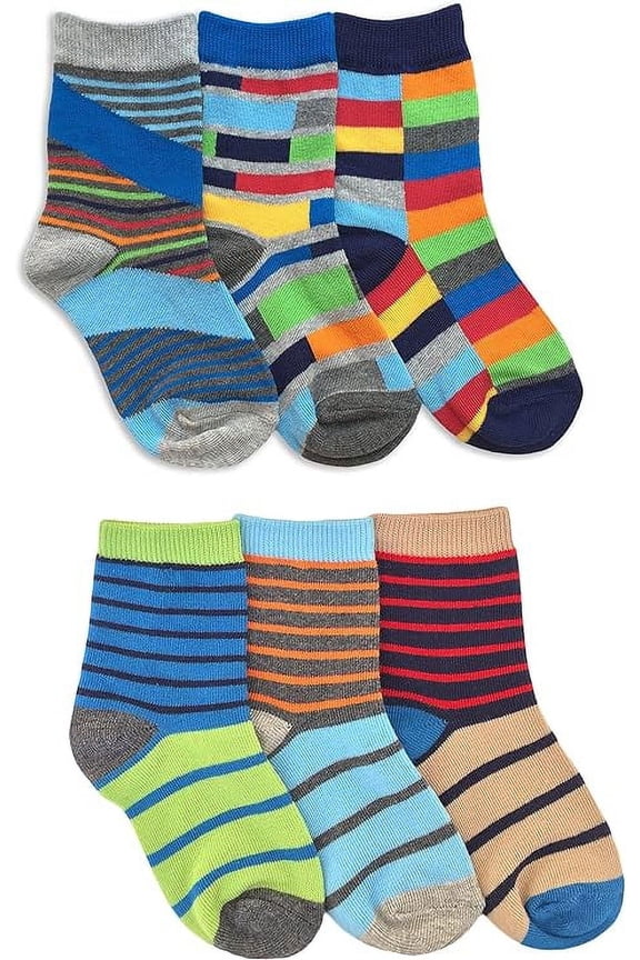 Boys Bright Multi Color Stripe Fun Crew Socks 6 Pair Pack