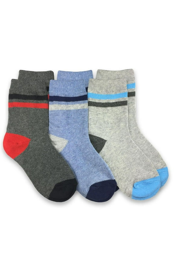 Boys Classic Stripe Fashion Cotton Dress Crew Socks 3 Pair Pack
