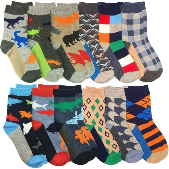 Jefferies Socks Boys Colorful Animal Fashion Pattern Dress Crew Socks 12 Pair Pack