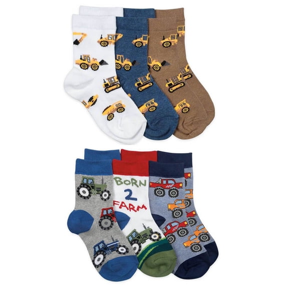 Jefferies Socks Boys Farm Construction Pattern Crew Socks 6 Pair Pack