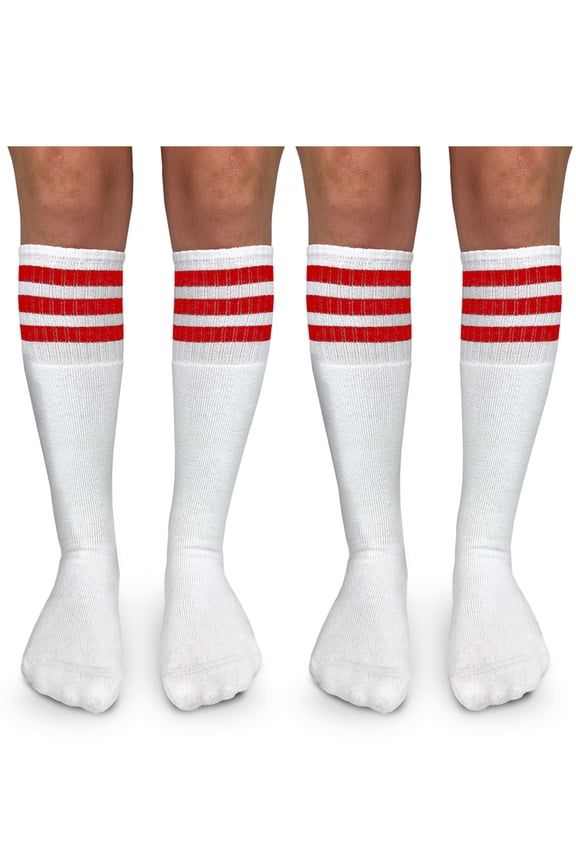Boys Girls Socks, 2 Pack Stripe Cushion Unisex Tube Knee High Sizes S - L