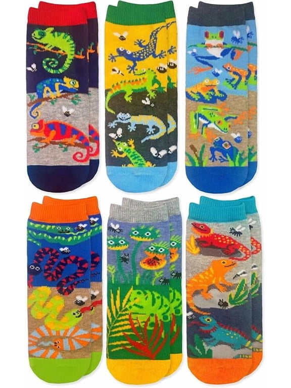 Boys' Reptiles Pattern Fun Crew Socks 6 Pair Pack