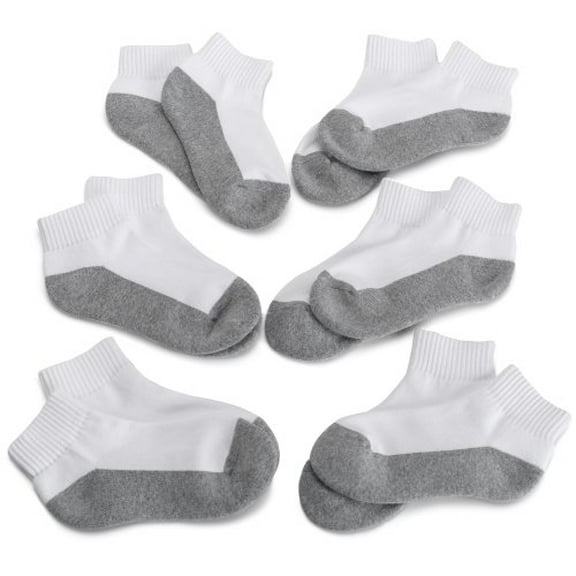 Jefferies Socks Boys' Seamless-Toe Quarter Athletic Socks (Pack of 6), White/Grey, 9-11(Large)