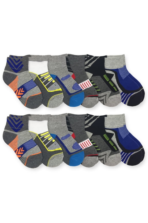Boys Socks, 12 Pack Performance Sport Quarter Sizes XS - L