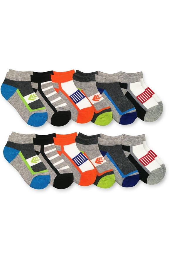 Boys Socks, 12 Pack Sport Colorful Mesh Low Cut Sizes XS - L