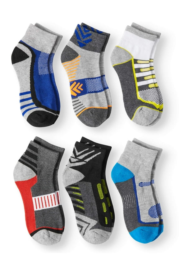 Boys Socks, 6 Pack Ankle Athletic Performance (Little Boys & Big Boys)