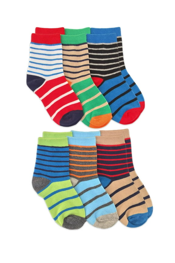 Boys Socks, 6 Pack Colorful Stripe Cotton Crew Socks (Little Boys & Big Boys)
