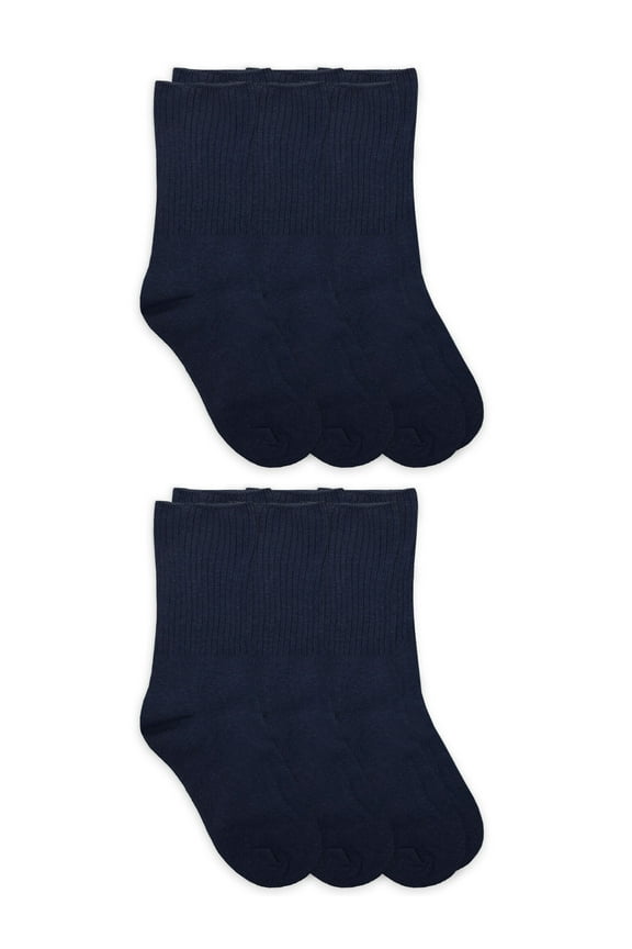 Boys Socks, 6 Pack Crew School Uniform Smooth Toe Rib Casual Cotton, Sizes XS - L