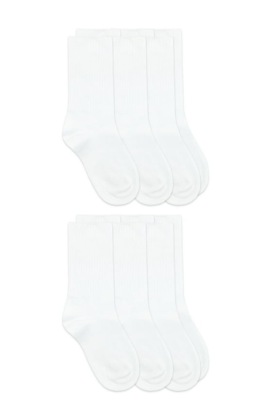 Boys Socks, 6 Pack Crew School Uniform Smooth Toe Rib Casual Cotton, Sizes XS - L