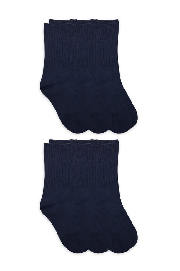 Boys Socks, 6 Pack Crew School Uniform Smooth Toe Rib Casual Cotton, Sizes XS - L