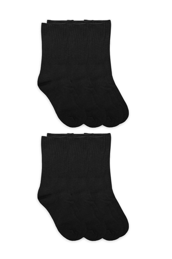 Boys Socks, 6 Pack Crew School Uniform Smooth Toe Rib Casual Cotton, Sizes XS - L