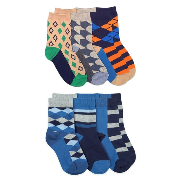 Jefferies Socks Boys Socks, 6 Pack Diamond Stripe Fashion Pattern Crew Sizes XS - M