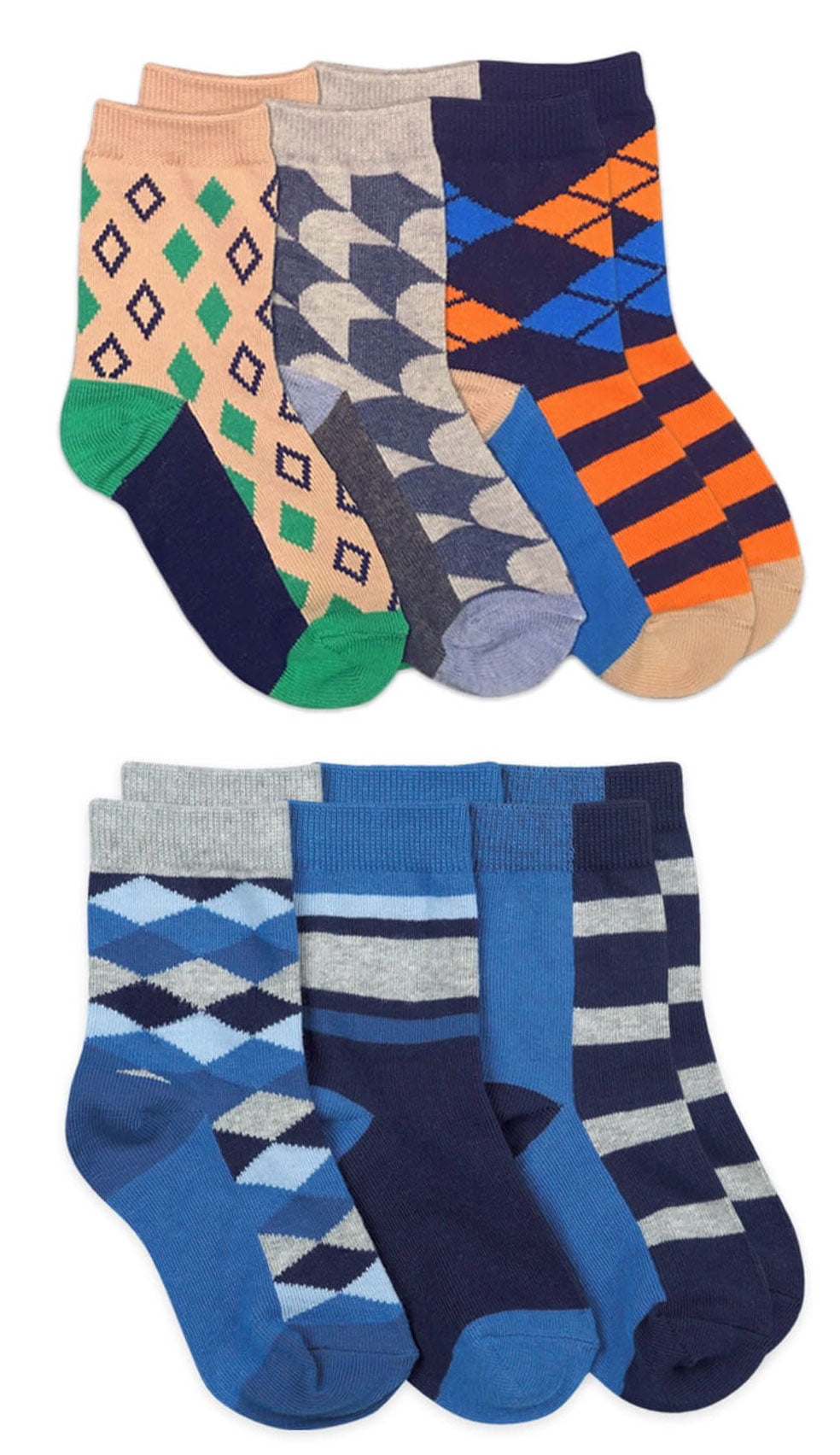 Jefferies Socks Boys Socks, 6 Pack Diamond Stripe Fashion Pattern Crew Sizes XS - M