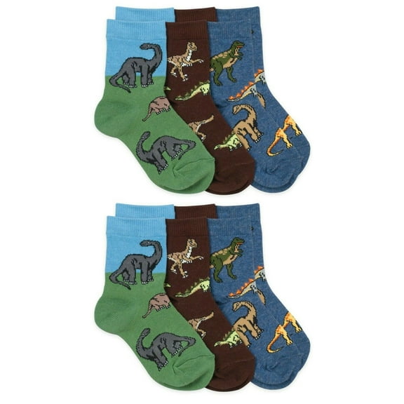 Jefferies Socks Boys Socks, 6 Pack Dinosaurs Animals Fun Pattern Crew Cotton Socks (Little Boys & Big Boys)