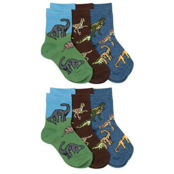 Jefferies Socks Boys Socks, 6 Pack Dinosaurs Animals Fun Pattern Crew Cotton Socks (Little Boys & Big Boys)