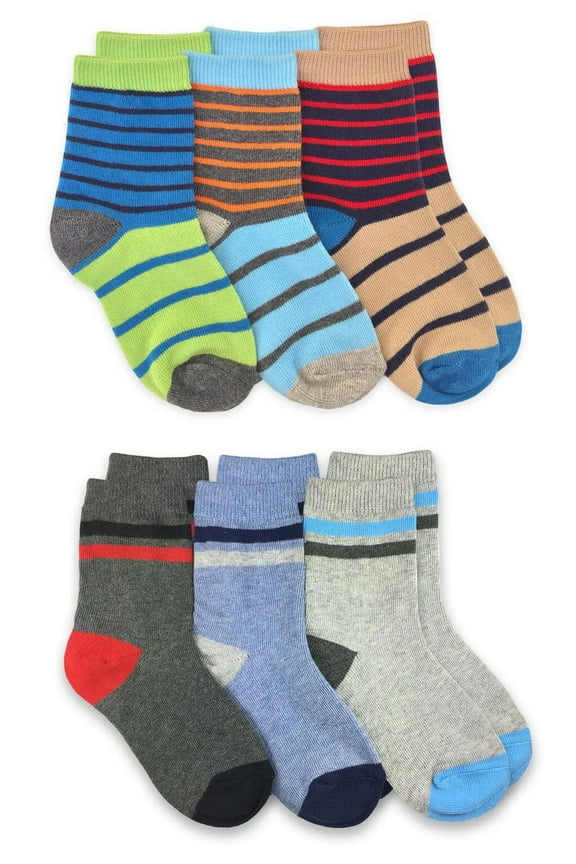 Boys Socks, 6 Pack Multi Stripe Fashion Pattern Crew Sixes XS - M