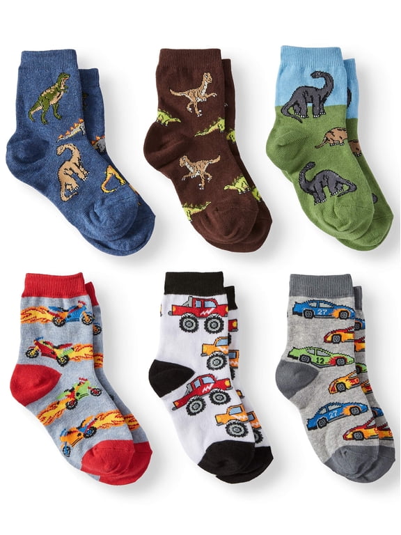 Boys Socks, 6 Pack Printed Cotton Crew Socks (Little Boys & Big Boys)