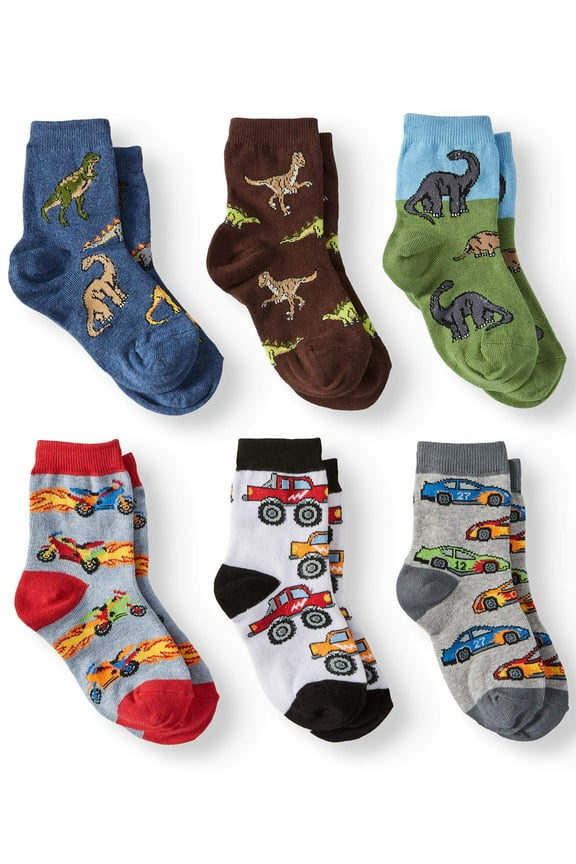 Boys Socks, 6 Pack Printed Cotton Crew Socks (Little Boys & Big Boys)