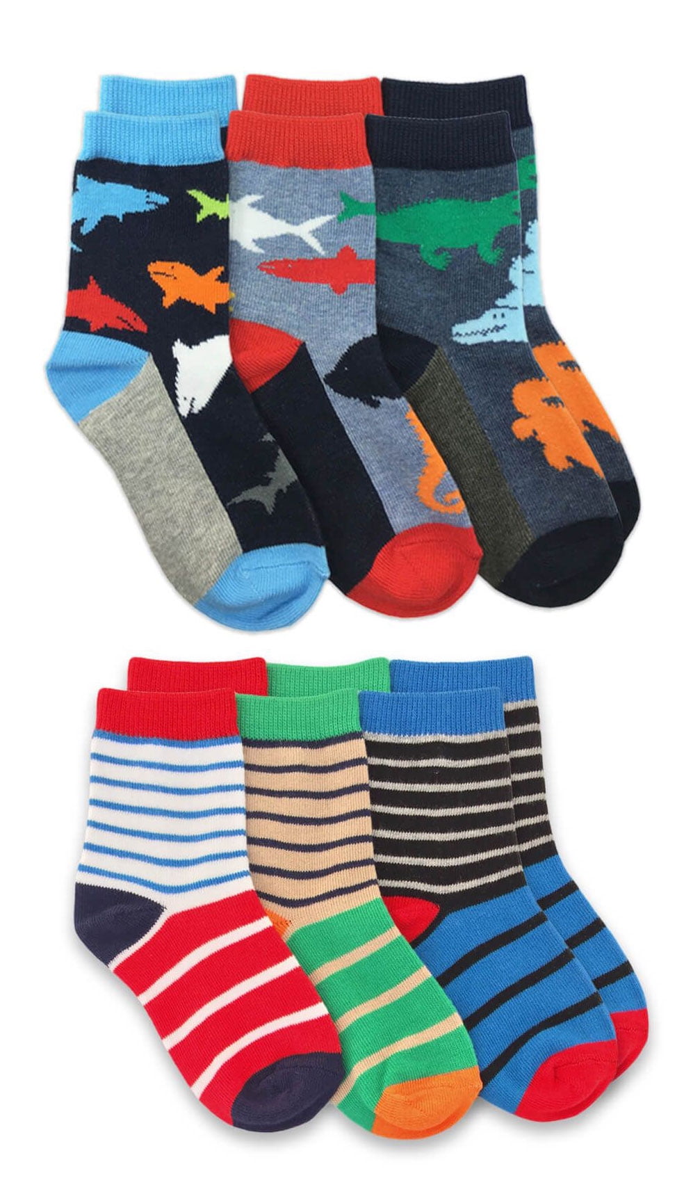 Jefferies Socks Boys Socks, 6 Pack Sharks Stripes Fashion Pattern Crew  Sizes XS and S 