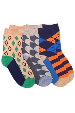 Boys Stripe Argyle Diamond Colorful Pattern Dress Crew Socks 3 Pair Pack