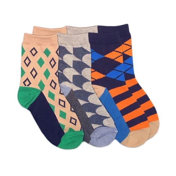 Jefferies Socks Boys Stripe Argyle Diamond Colorful Pattern Dress Crew Socks 3 Pair Pack