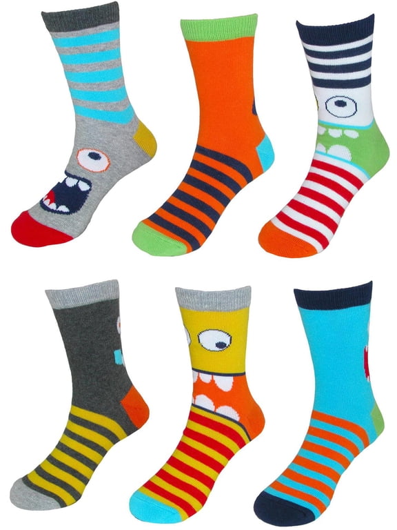 Children's Monster Face Crew Socks (6 Pair Pack)