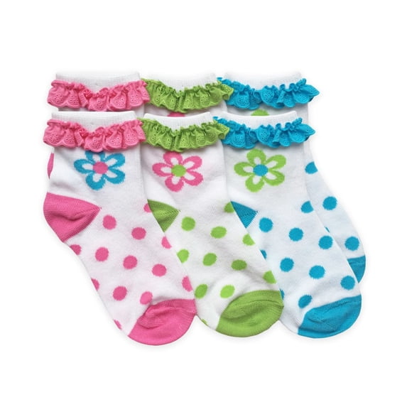 Jefferies Socks Girl's Daisy Eyelet Ruffle Anklet Socks 3 Pair Pack