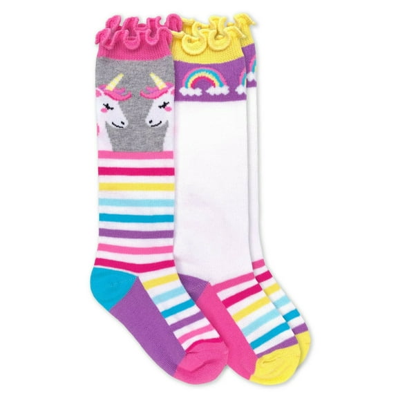 Jefferies Socks Girl's Unicorn Rainbow Stripe Knee High Socks 2 Pair Pack