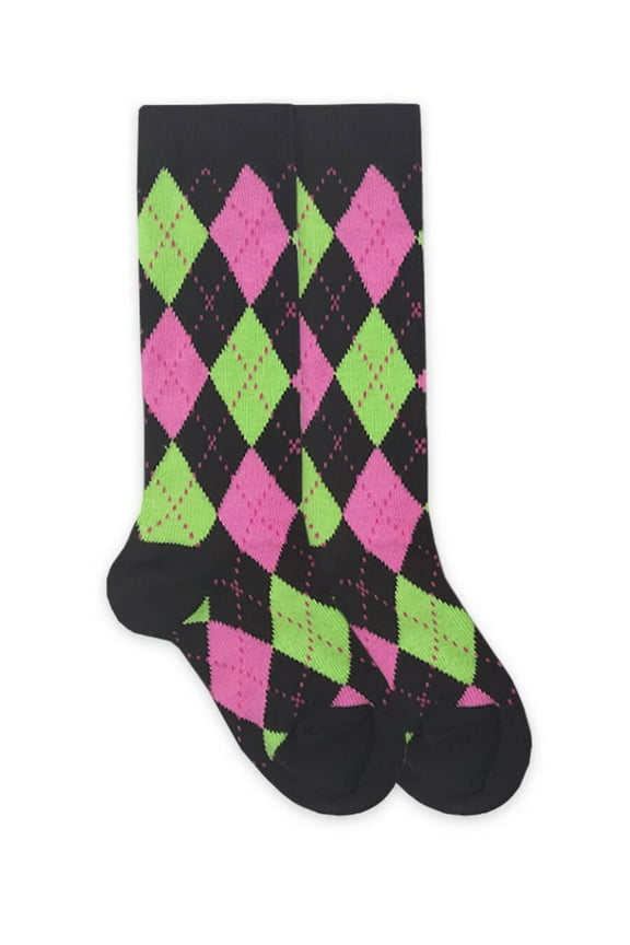 Girls Argyle Pattern Cotton Dress Knee High Socks 1 Pair Pack