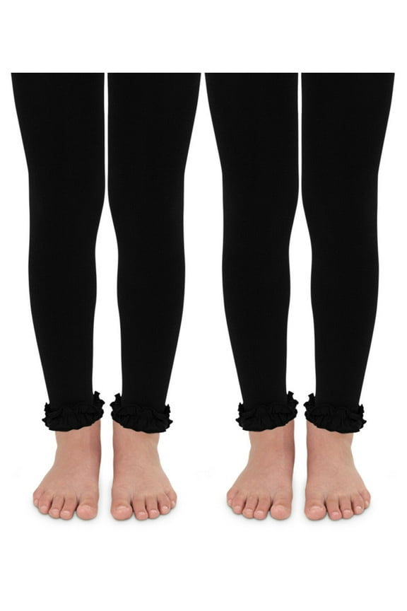 Girls Baby Toddler Ruffle Lace Trim Pima Cotton Footless Tights 2 Pack