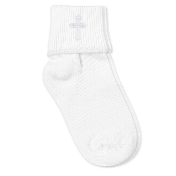 Jefferies Socks Girls Boys Cross Embroidered Seamless Cotton Turn Cuff Dress Socks 1 Pair Pack