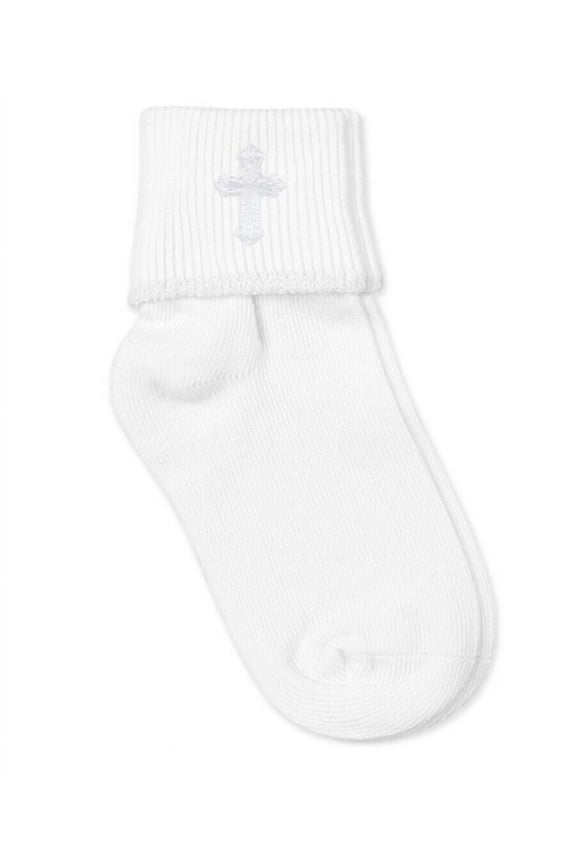 Girls Boys Cross Embroidered Seamless Cotton Turn Cuff Dress Socks 1 Pair Pack