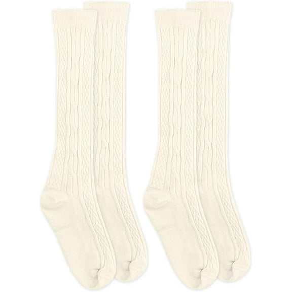 Jefferies Socks Girls Cable Knit Cotton Knee High Socks 2 Pair Pack