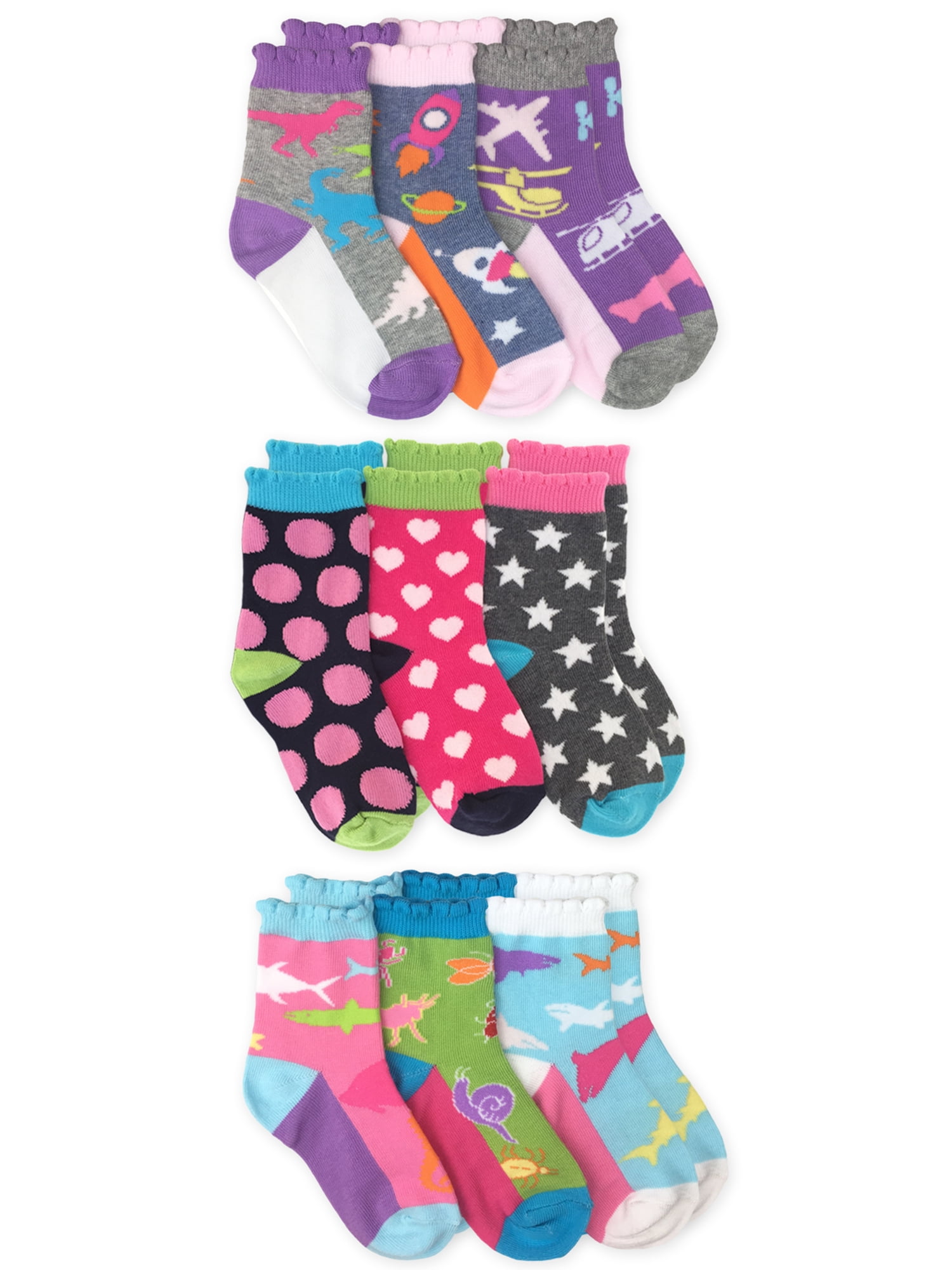 Jefferies Socks Girls Crew Socks 9-Pack, Sizes XS-M