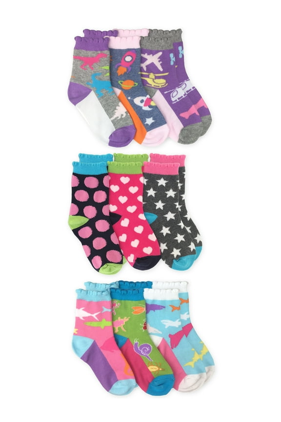 Girls Crew Socks 9-Pack, Sizes XS-M