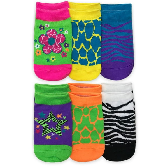 Jefferies Socks Girls Fashion Star Flower Animal Print Low Cut Socks 6 Pair Pack