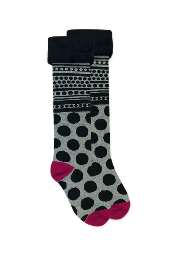 Girls Fuzzy Trim Cuff Polka Dot Stripe Holiday Knee High Socks 1 Pair Pack