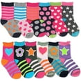 thumbnail image 1 of Jefferies Socks Girls Hearts Daisies Dots Stripes Pattern Variety Crew Socks 12 Pair Pack, 1 of 5