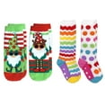 thumbnail image 1 of Jefferies Socks Girls Holiday Gnome Rainbow Stripe Fuzzy Slipper Socks 4 Pack, 1 of 6